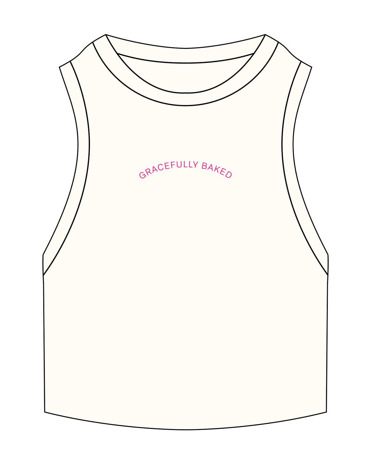 The Ribbed Crop Tank - Off White - Gracefully Baked Bread - Center Chest Arc - Embroidered - Hot Pink