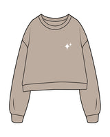 The Studio Crop - Taupe - New Mom School - Left Chest & Back Stacked "Cool" - Printed - White