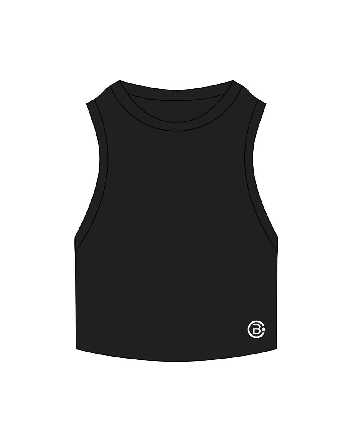 The Ribbed Crop Tank - Black - CB Fit - Bottom Left  - Embroidered - White
