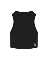 The Ribbed Crop Tank - Black - CB Fit - Bottom Left  - Embroidered - White