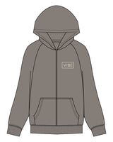 The Womens Zip Hoodie - Washed Gray - The Vibe - Left Chest & Back Round - Printed - Off White