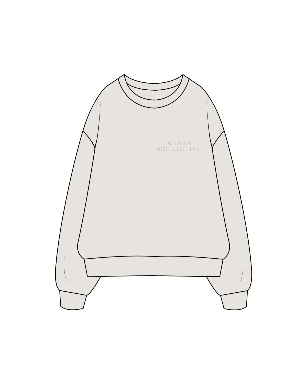 The Womens Crewneck - Washed Bone - Khara - Left & Back Center Chest - Tone on Tone