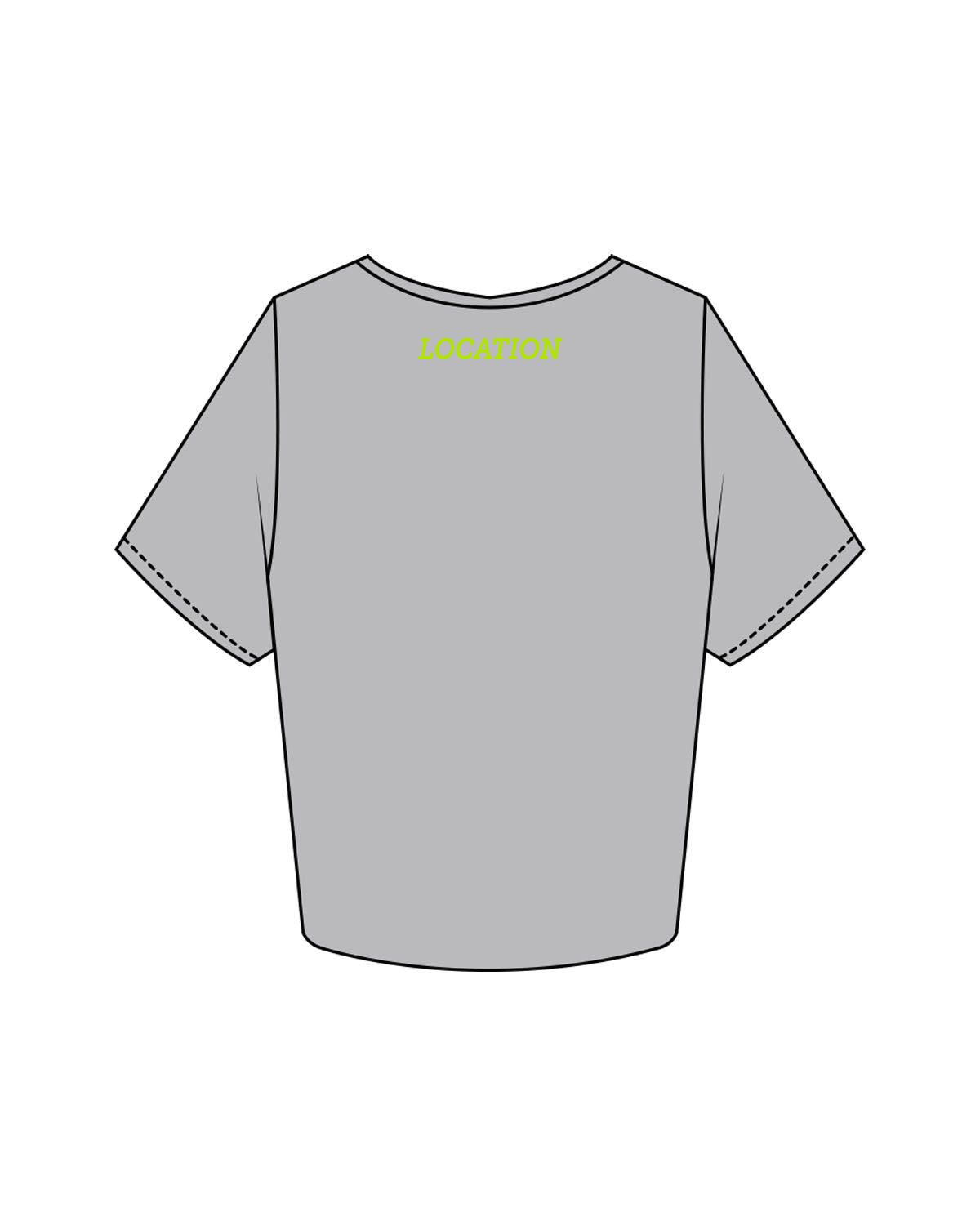 The Crop Tee - Storm - ZENERGY CYCLING - Left Chest & Back Neckline "LOCATION" - Printed - Neon Green (#b1e300)