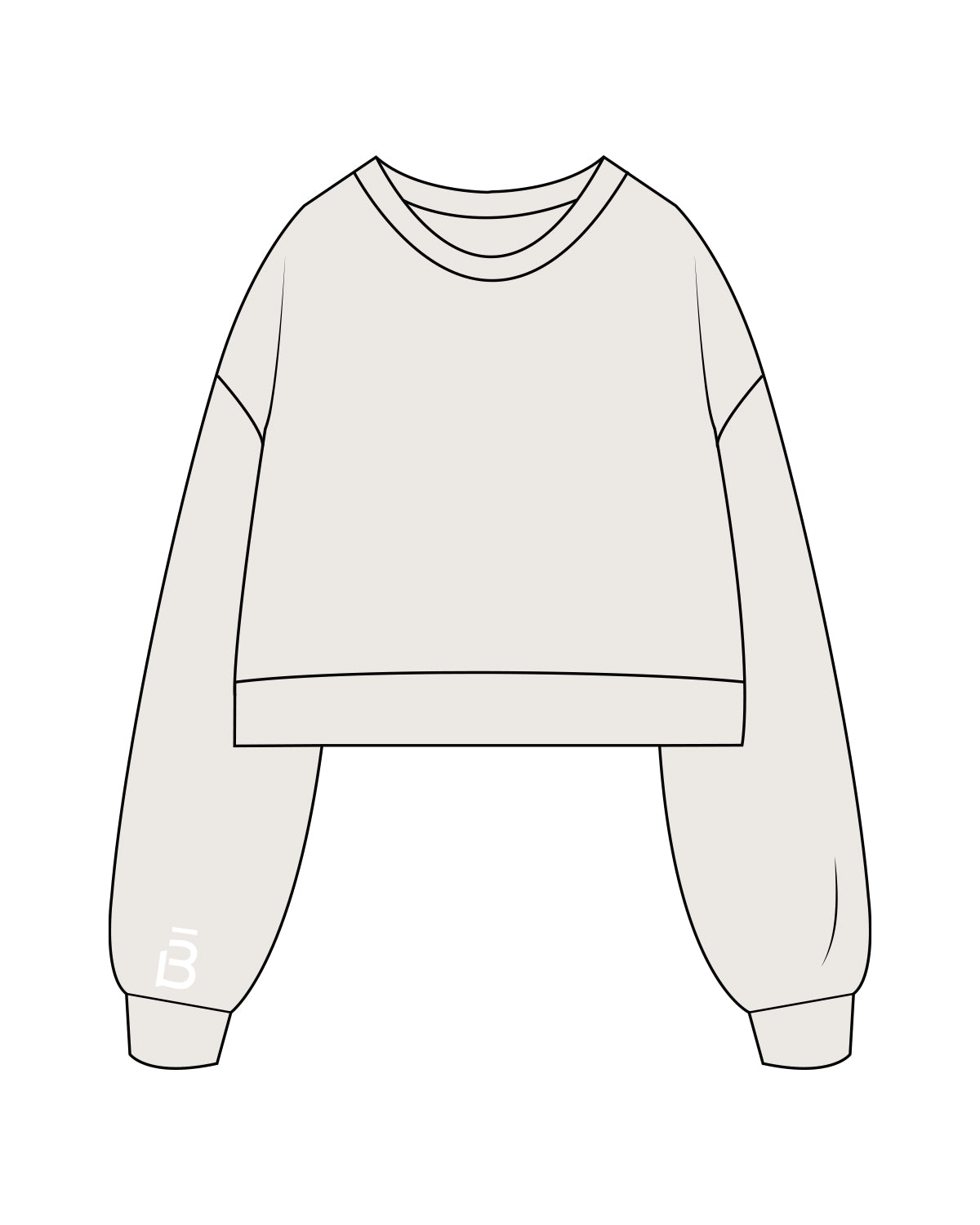 The Womens Crop Crewneck - Bone - Barre 3 - Right Bottom Sleeve - Initial - White