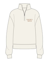 The Womens 1/4 Zip - Off White - Golden Hour Pilates - Left Chest Stacked - Printed - Burnt Orange