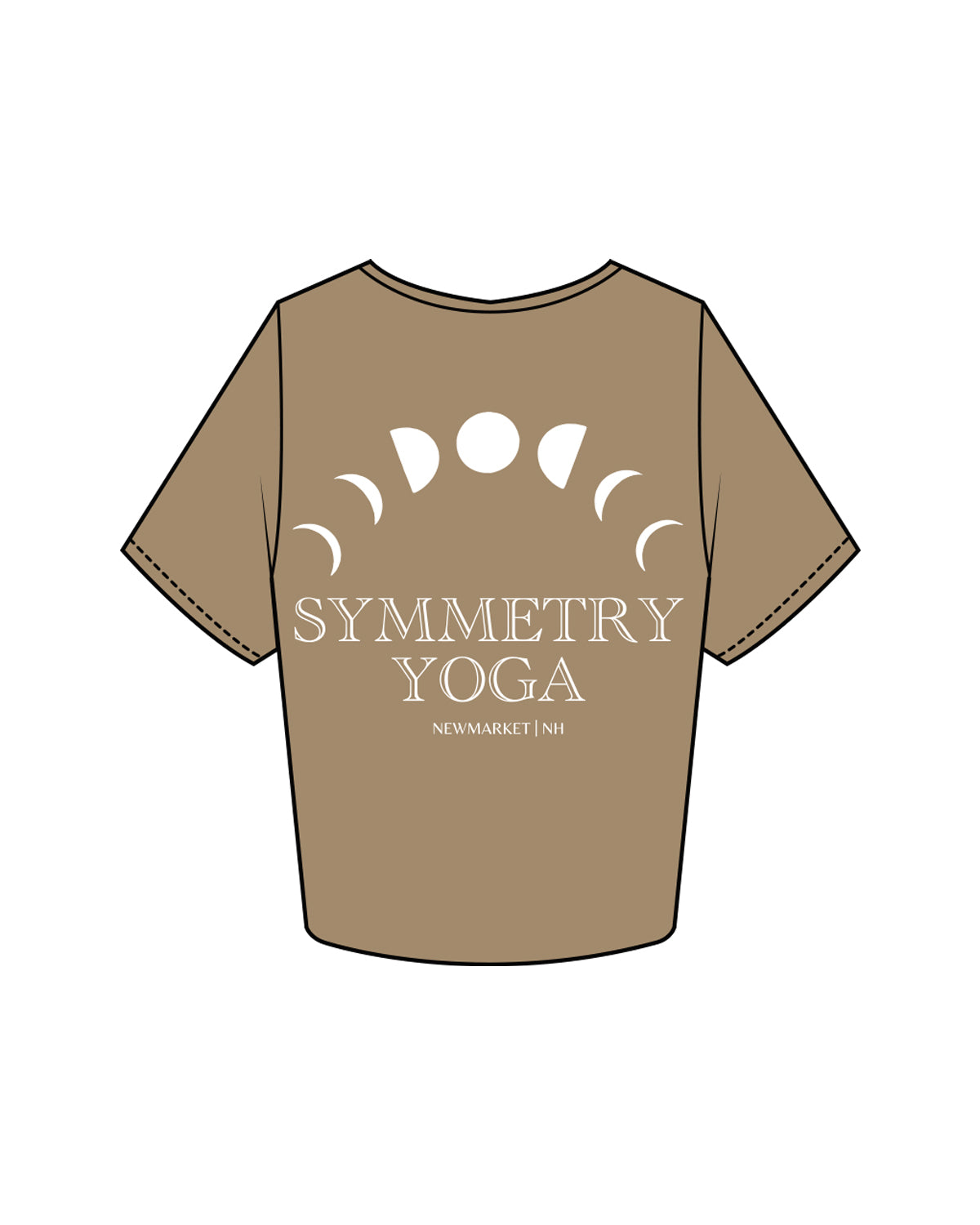 The Crop Tee - Sand - Symmetry Yoga - Left Chest & Back Center Stacked - White