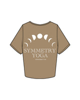 The Crop Tee - Sand - Symmetry Yoga - Left Chest & Back Center Stacked - White