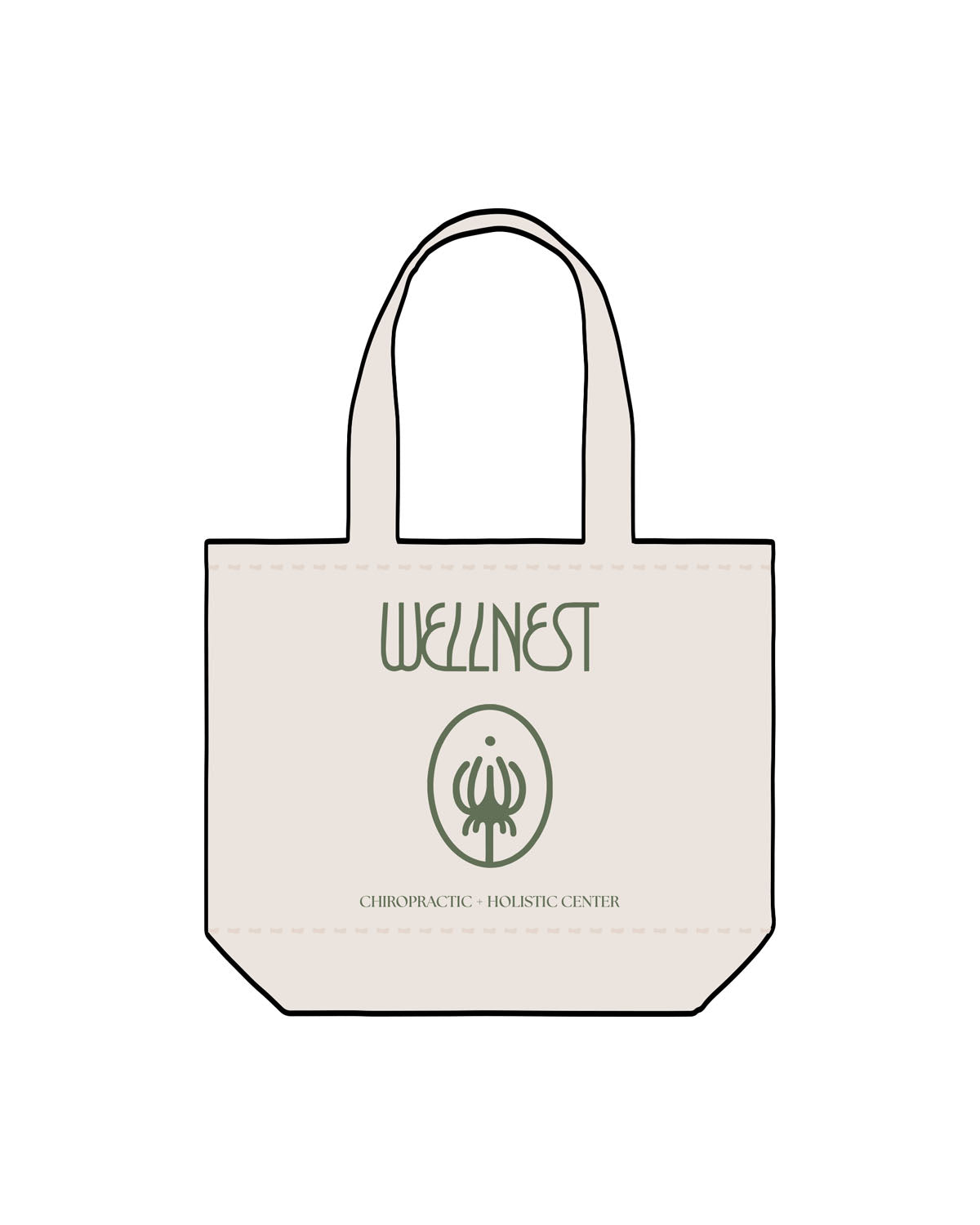 The Zipper Tote Bag - Natural - Wellnest - Center Body Stacked w/ Icon - Printed - Green