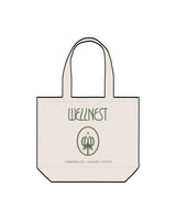 The Zipper Tote Bag - Natural - Wellnest - Center Body Stacked w/ Icon - Printed - Green