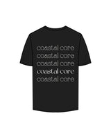 The Mens Tee - Black -  Coastal Core Oceanside - Left & Back Center Chest Stacked - White