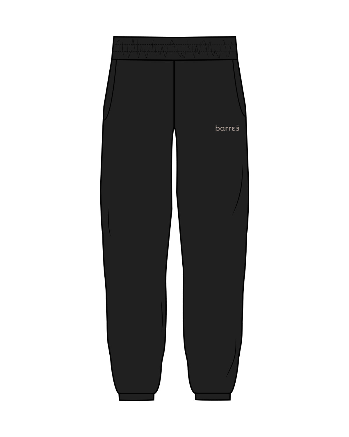 The Womens Sweatpants - Black - Barre 3 - Left Chest Pocket - Embroidered - Bone