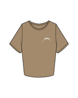 The Crop Tee - Sand - Symmetry Yoga - Left Chest & Back Center Stacked - White