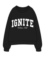 The Mens Crewneck - Black - Ignite Barre & Fitness - Center Chest Stacked - White Printed