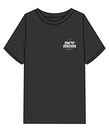 The Womens Heavyweight Tee - Washed Black - New Mom School - Left Chest Stacked & Center Back Stacked "MOMS RULE" - White