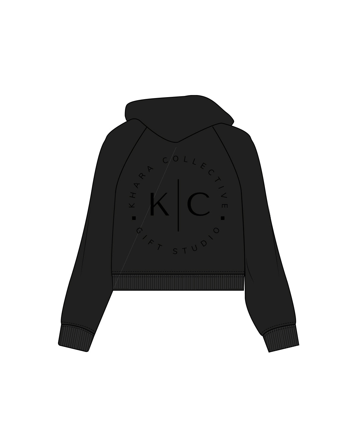 The Womens Crop Hoodie - Black - Khara - Left & Center Chest - Tone on Tone