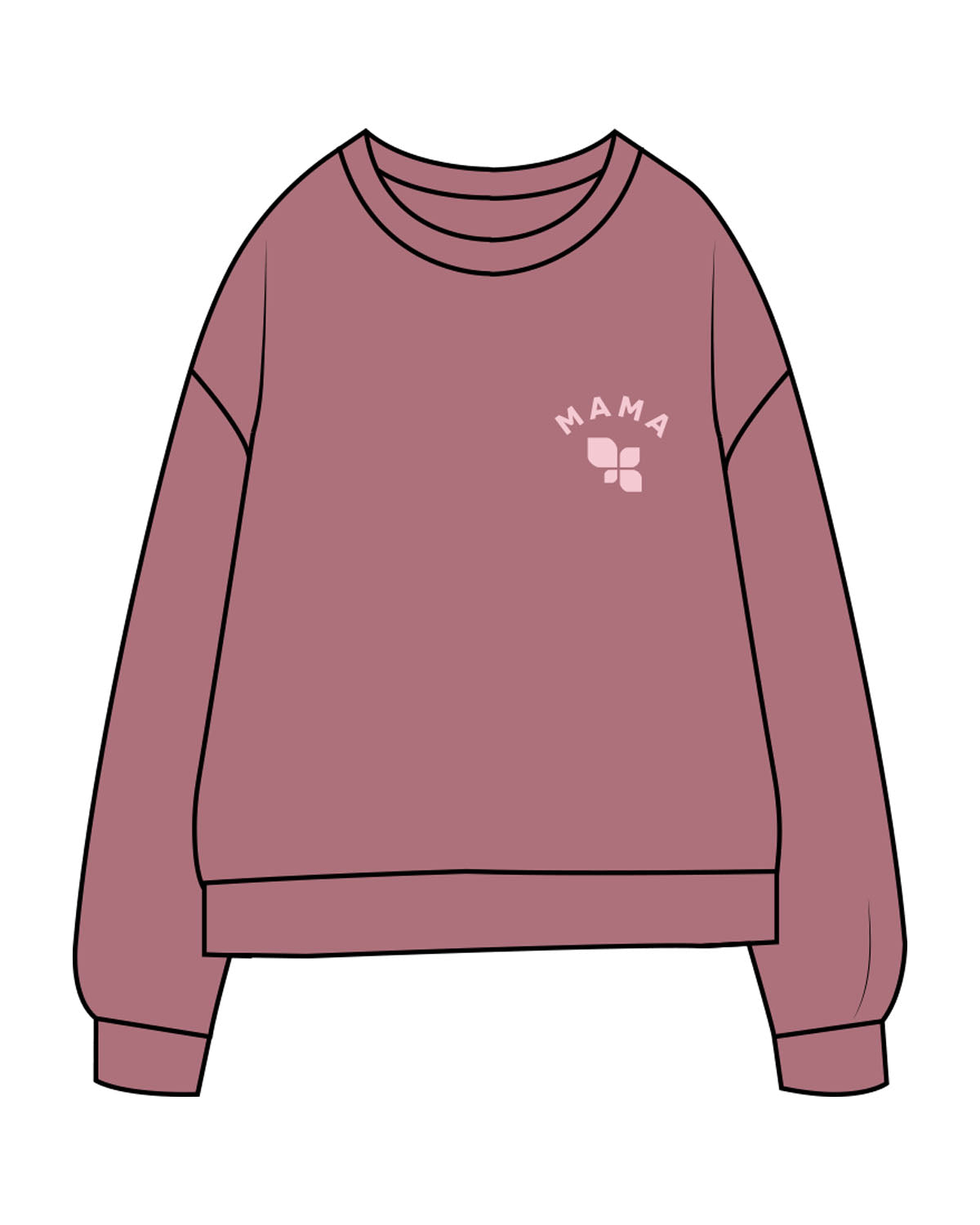 The Midweight Unisex Crewneck - Washed Maroon - F4Mom-TriValley - Left Chest " MAMA " & Back Center Stacked - Printed - Light Pink