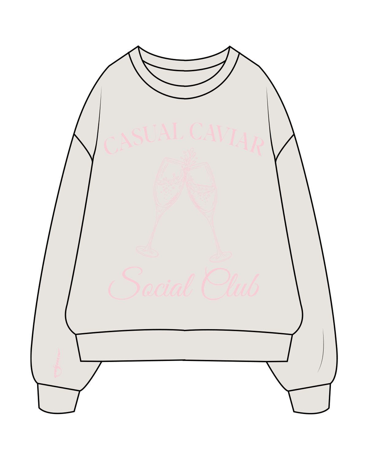 The Mens Crewneck - Washed Bone - Sabre Wine Bar - Center Chest & Right Arm - Printed - Pink