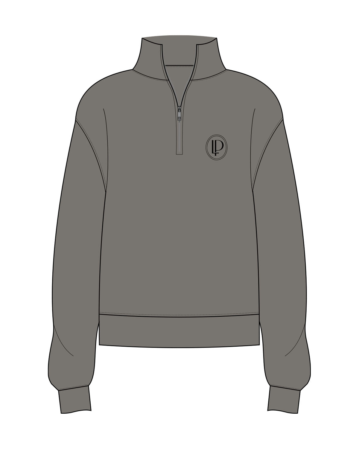 The Womens 1/4 Zip - Washed Gray - Lucky Penny - Left Chest Round - Printed - Black