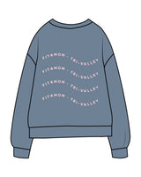 The Midweight Unisex Crewneck - Washed Slate - F4Mom-TriValley - Left Chest " MAMA " & Back Center Stacked - Printed - Light Pink
