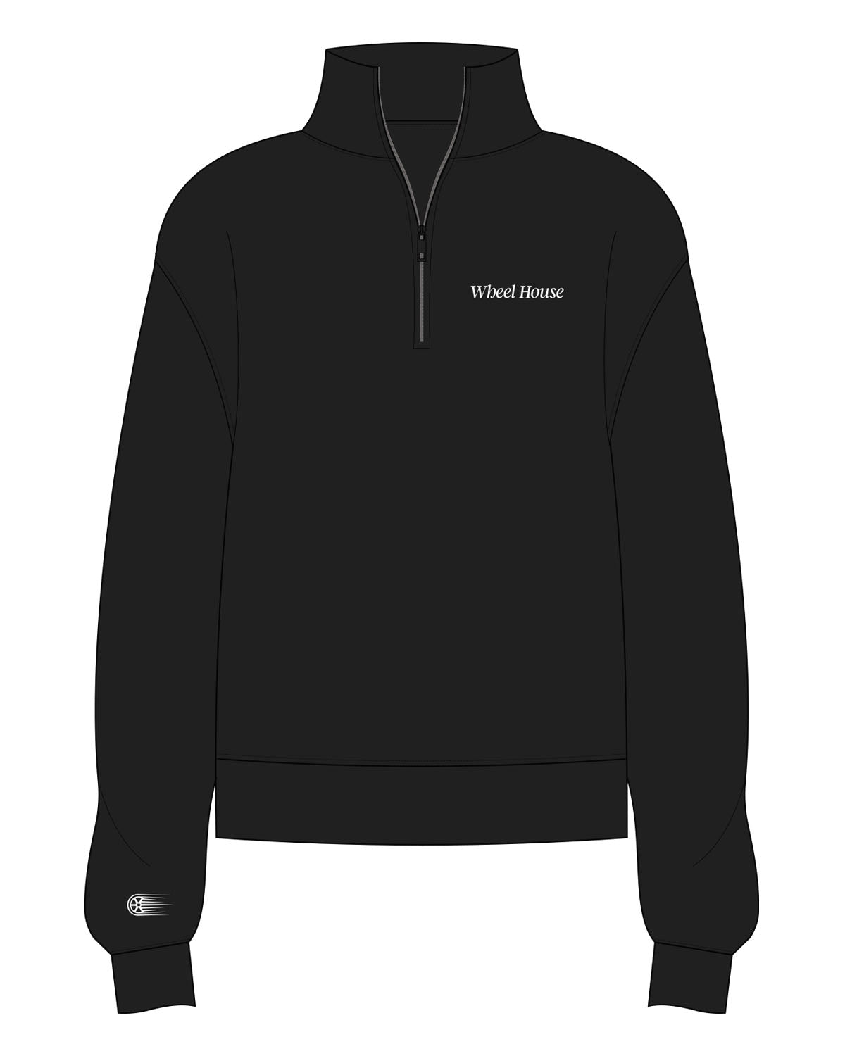 The Womens 1/4 Zip - Black - Wheel House NY - Left Chest & Right Wrist - Printed - White