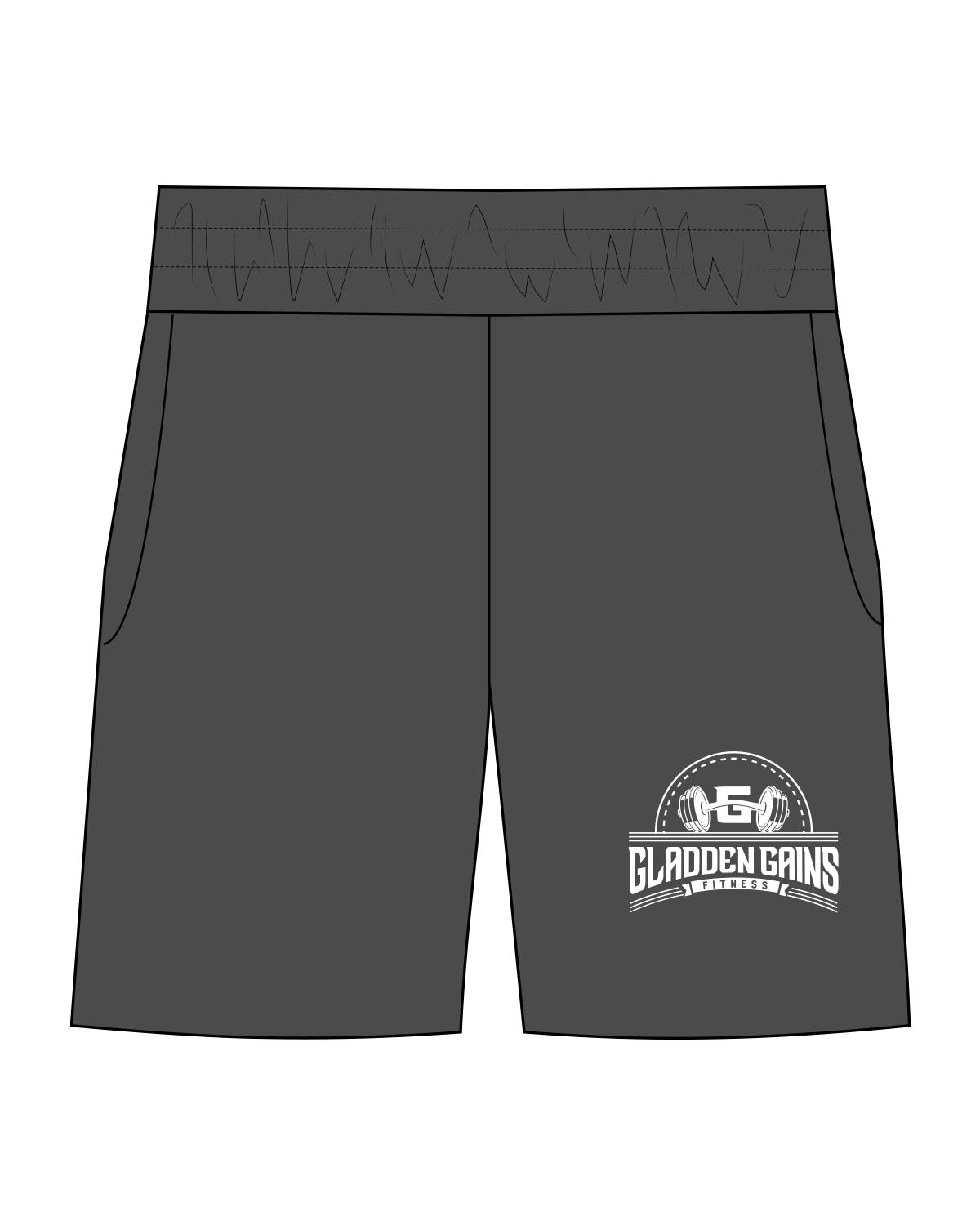 The Mens Sweat Shorts - Washed Black - Gladden Gains - Left Leg Stacked - White