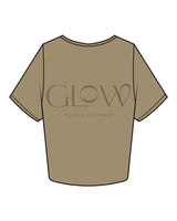 The Crop Tee - Sand - GlowPilates - Left Chest "G" & Center Back Stacked - Printed - Tone on Tone