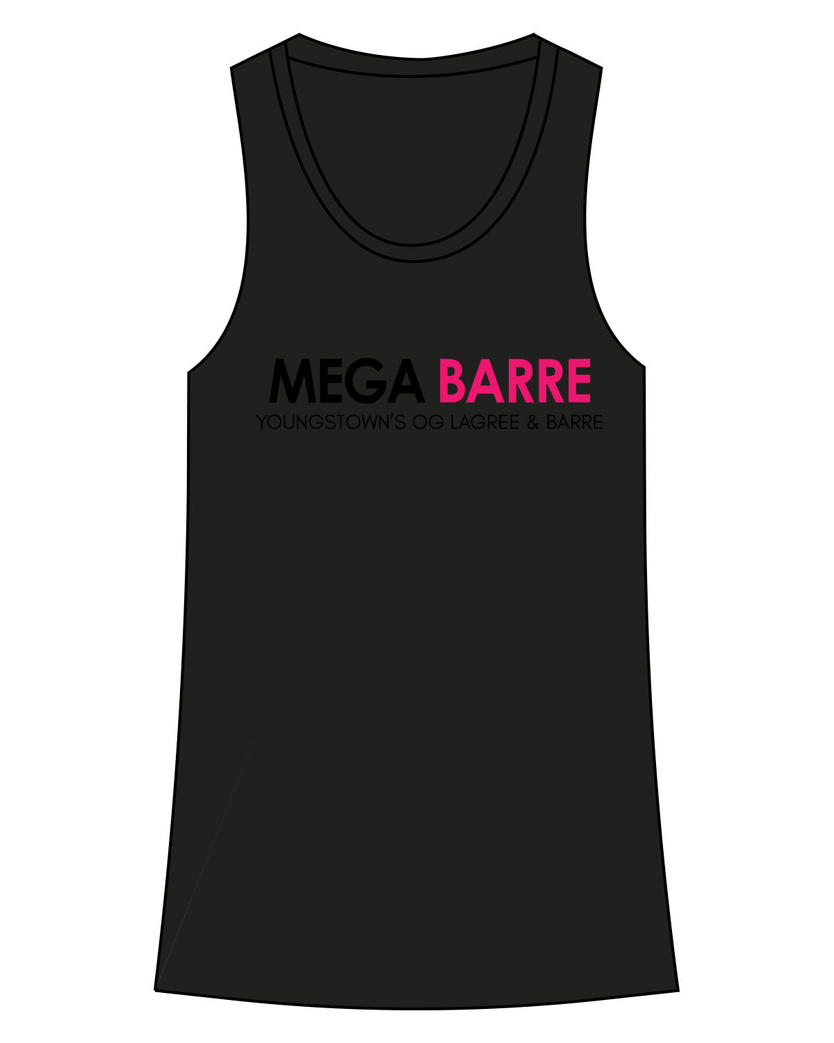 The Recycled Womens Tank - Black - Megabarre - Center Chest & Back Black Neckline  - Printed - Black/Pink