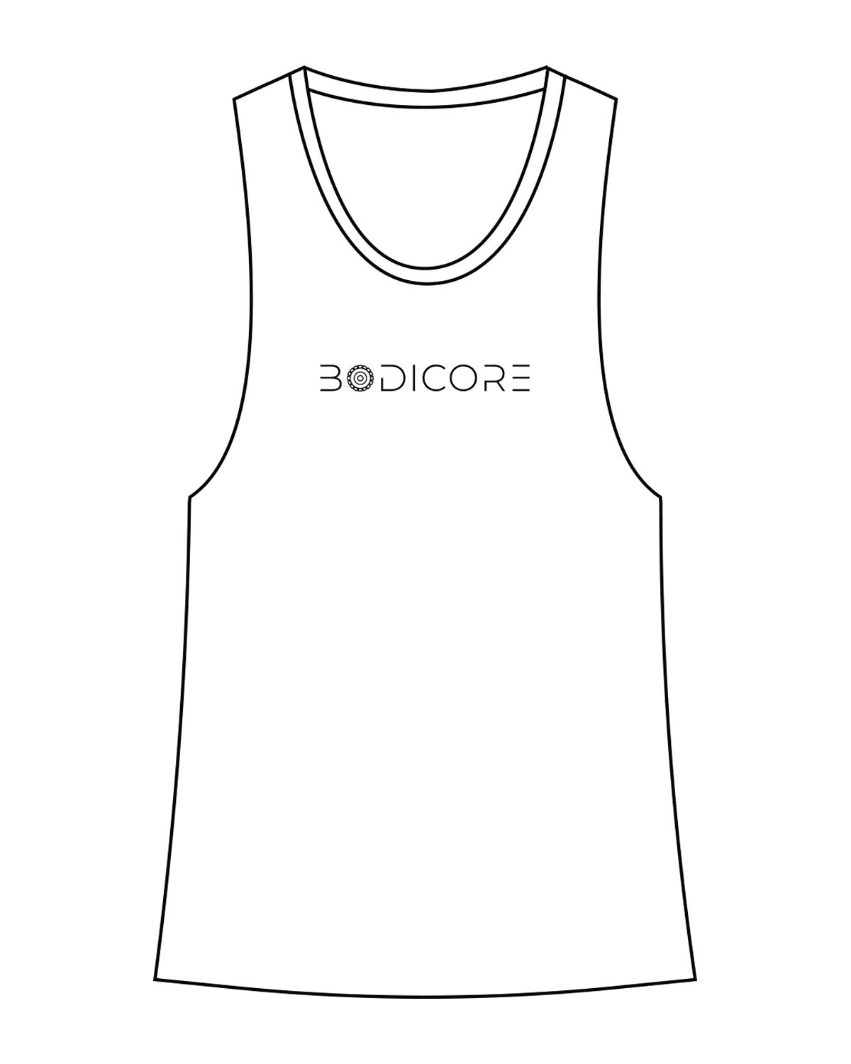 The Womens Racerback Tank - White - Bodicore - Center Chest - Printed - Black