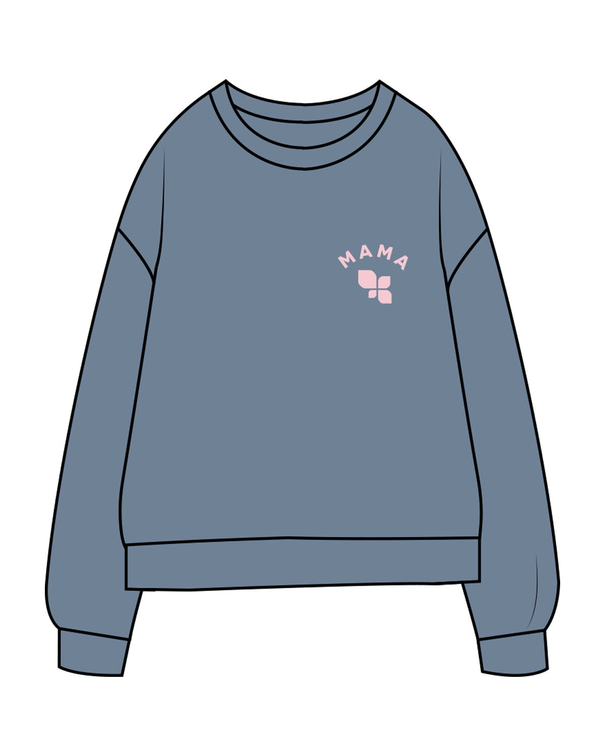 The Midweight Unisex Crewneck - Washed Slate - F4Mom-TriValley - Left Chest " MAMA " & Back Center Stacked - Printed - Light Pink