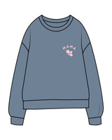 The Midweight Unisex Crewneck - Washed Slate - F4Mom-TriValley - Left Chest " MAMA " & Back Center Stacked - Printed - Light Pink