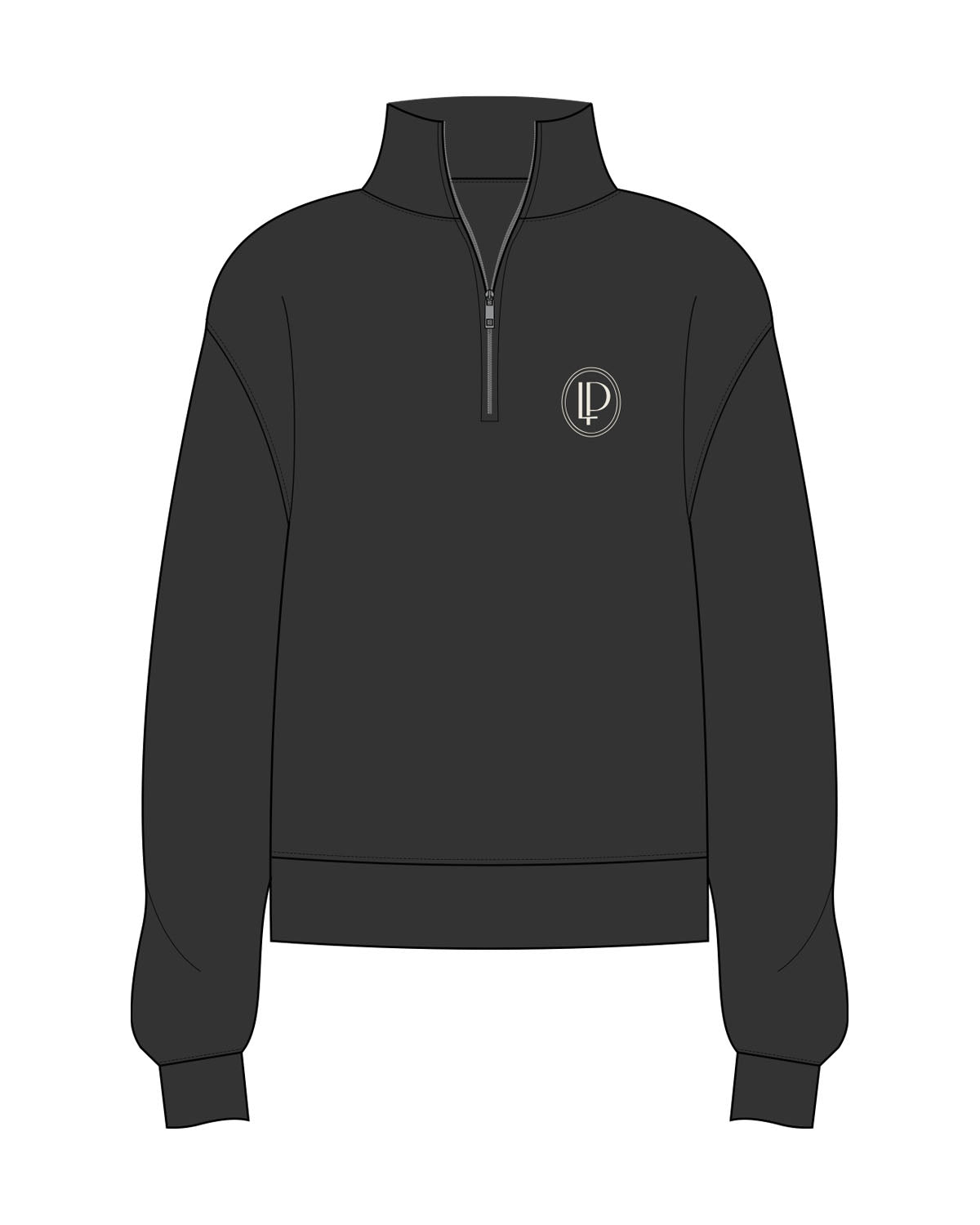 The Womens 1/4 Zip - Washed Black - Lucky Penny - Left Chest Round - Printed - Cream