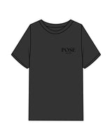 The Womens Heavyweight Tee - Washed Black - Pose Pilates - Left Chest Stacked & Back Center - Black