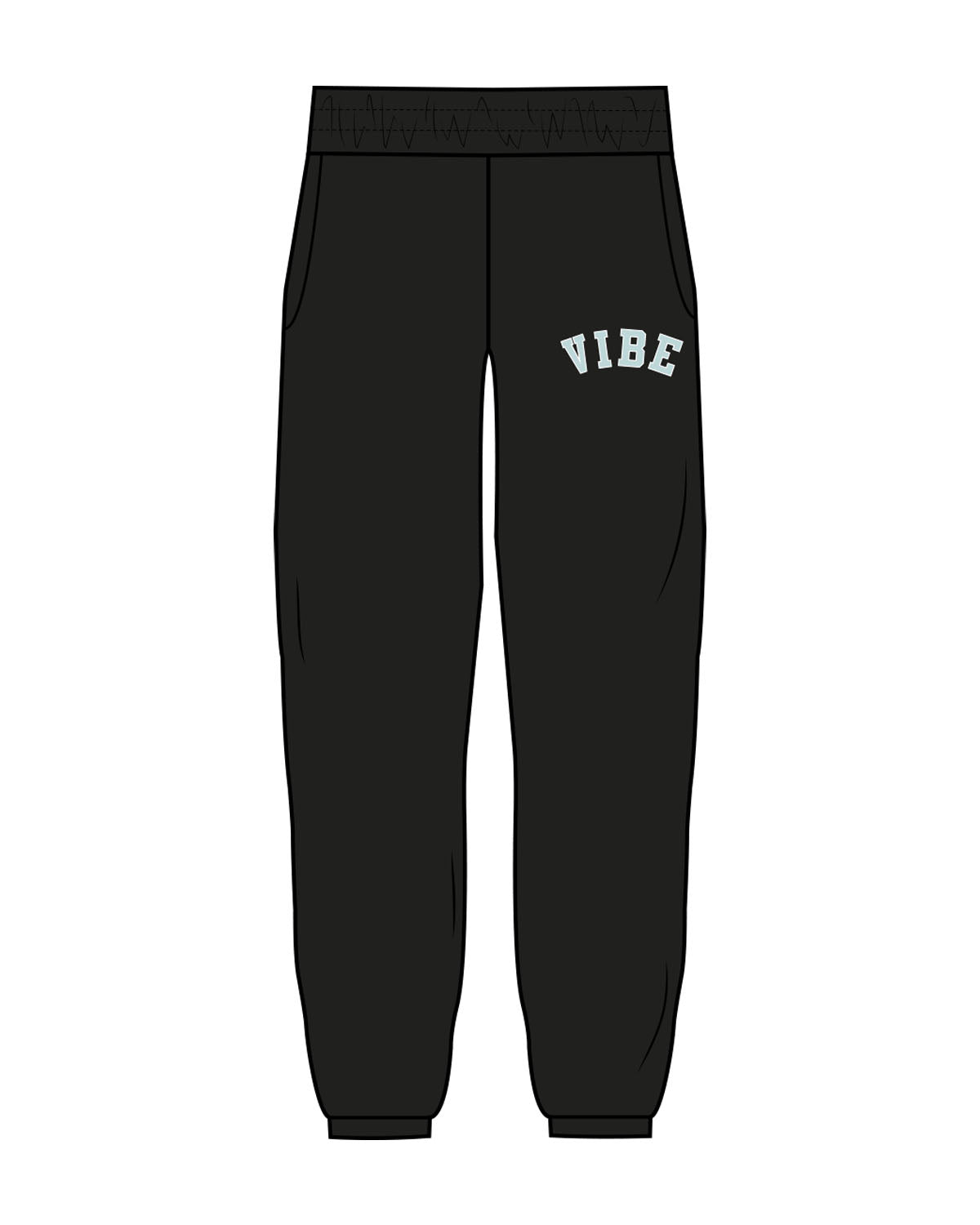 The Womens Sweatpants - Black - The Vibe - Left Leg - Printed - Full Color