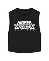 The Crop Muscle Tank - Black - Higher Ground - Center Chest Stacked - White