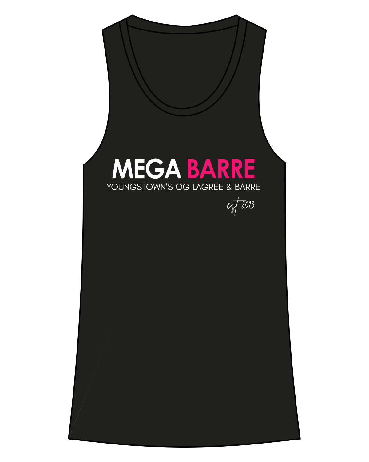 The Recycled Womens Tank - Black - Megabarre - Center Chest Stacked - Printed - White/Pink