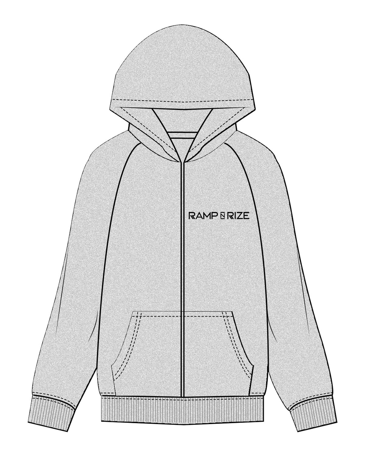 The Womens Zip Hoodie - Heather - Ramp N Rize - Left Chest & Back Stacked - Black