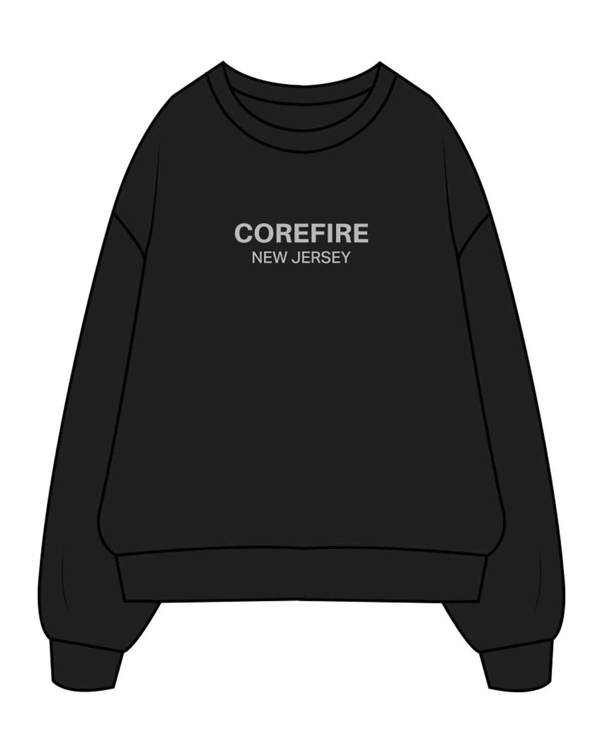 The Mens Crewneck - Black - Corefire - Center Chest Stacked - Printed-  Gray