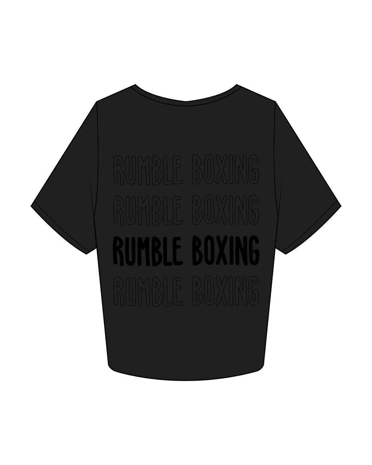 The Crop Tee - Black - Rumble Boxing - Left Chest & Center Back Stacked - Tone on Tone