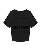 The Crop Tee - Black - Rumble Boxing - Left Chest & Center Back Stacked - Tone on Tone