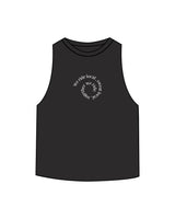 The Crop Muscle Racerback - Dark Grey Heather - Wheel House NY - Chest Spiral & Back Neckline - Printed - White