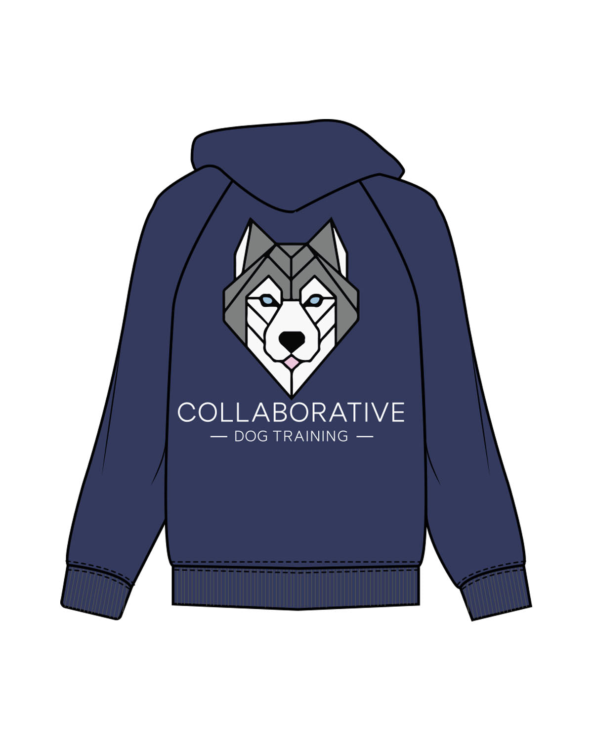 The Mens Hoodie - Cobalt - Collaborative Dog - Left Chest & Back Stacked - Full Color