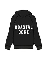 The Womens Zip Hoodie - Black - Coastal Core - Left Chest - Moon - Icon - Back Center Stacked - White