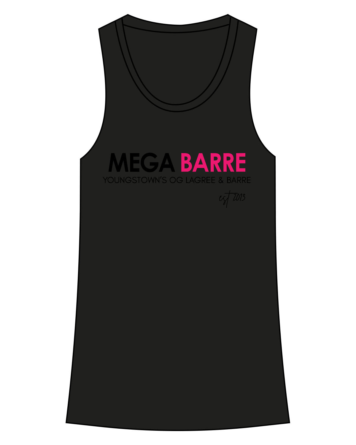 The Recycled Womens Tank - Black - Megabarre - Center Chest - Printed - Black/Pink