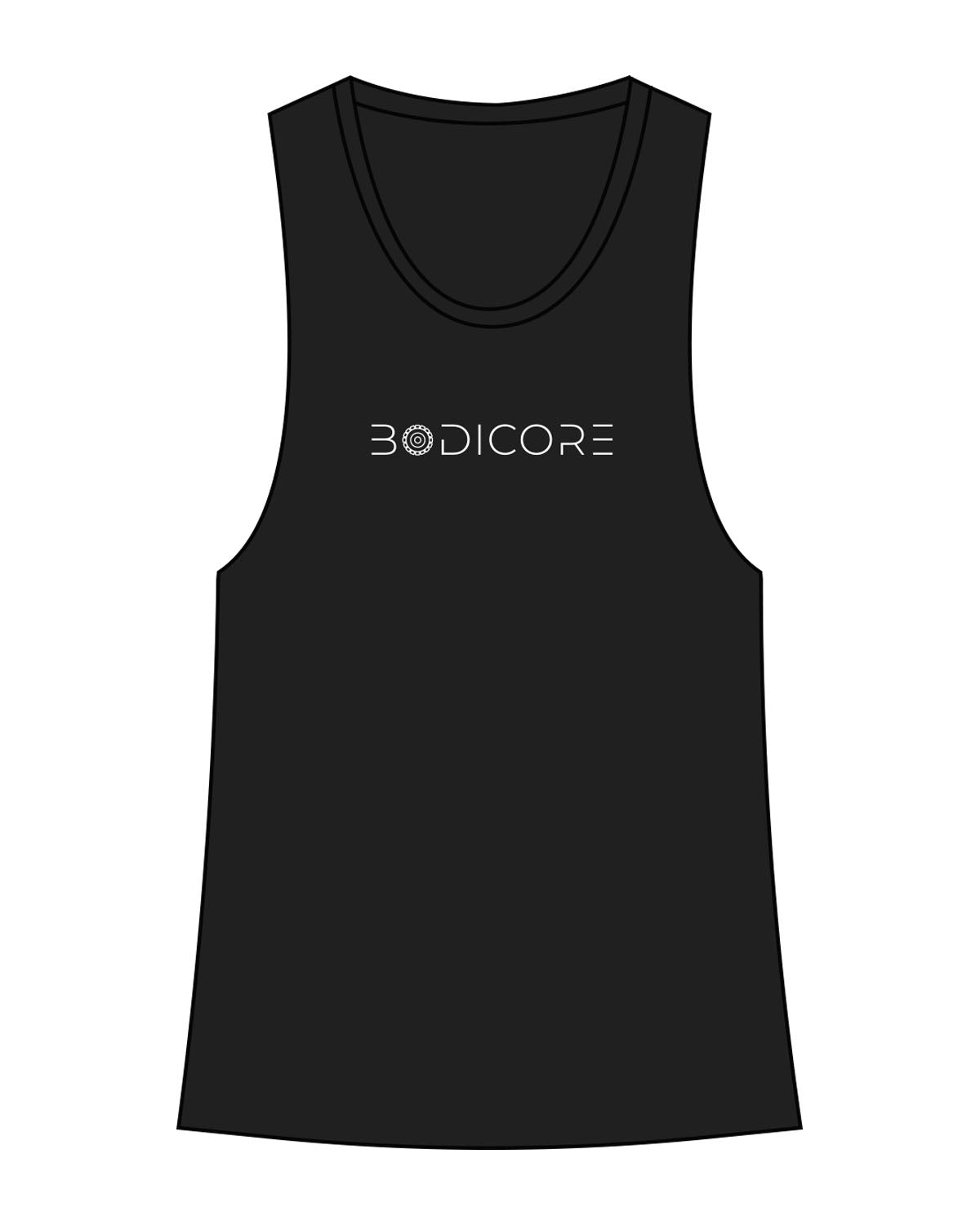 The Womens Racerback Tank - Black - Bodicore - Center Chest - Printed - White
