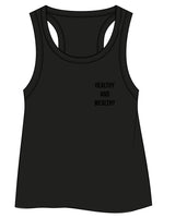 The Crop Tank - Black - Mantra - Left Chest & Back Center Neckline - Tone on Tone