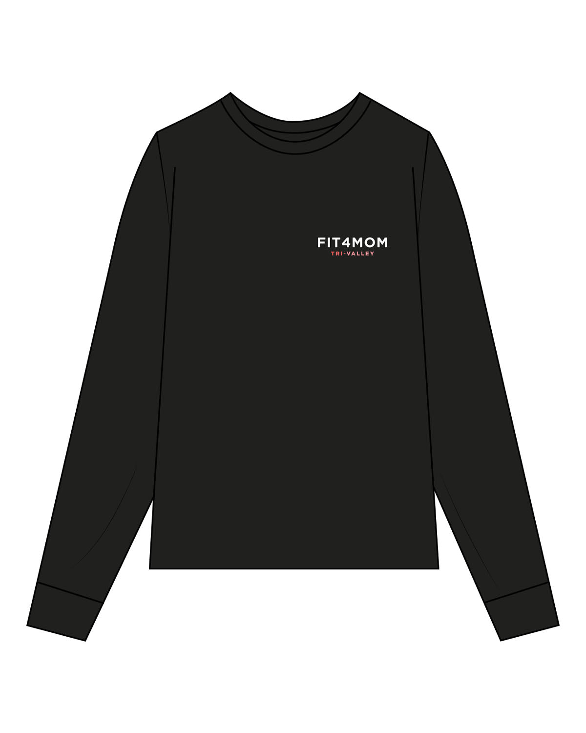 The Unisex Midweight Long Sleeve - Black - F4Mom-TriValley - Left Chest Stacked & Back Center Layered - Printed - Full Color