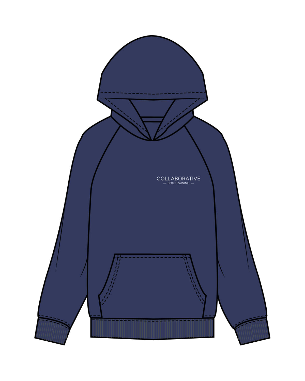 The Mens Hoodie - Cobalt - Collaborative Dog - Left Chest & Back Stacked - Full Color