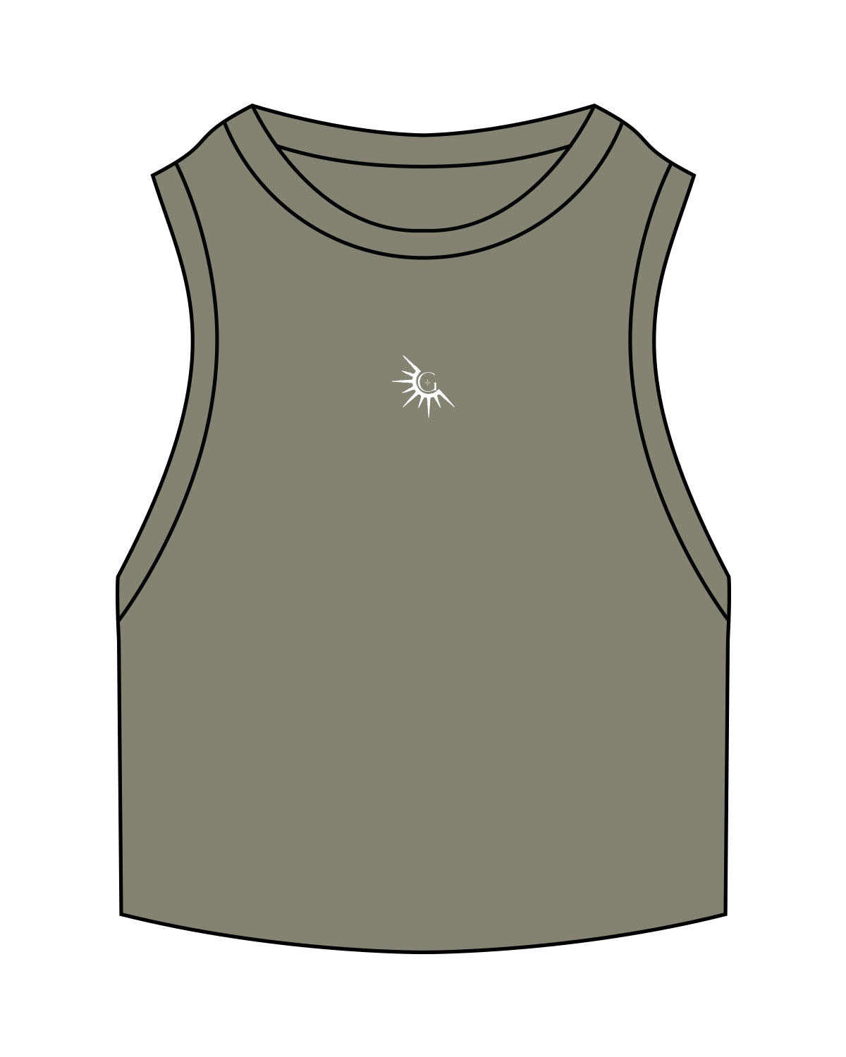 The Ribbed Crop Tank - Eucalyptus - GlowPilates - Center Chest - Embroidered - White