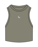 The Ribbed Crop Tank - Eucalyptus - GlowPilates - Center Chest - Embroidered - White