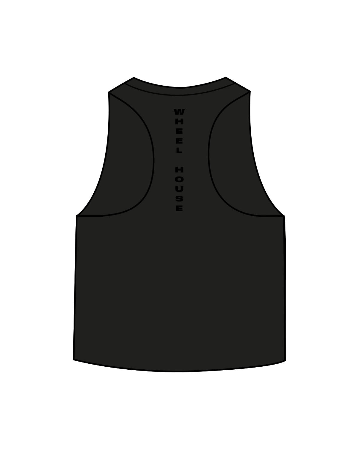The Crop Muscle Racerback - Black - Wheel House NY - Center Chest Stacked & Back Spine - Printed - Tone on Tone